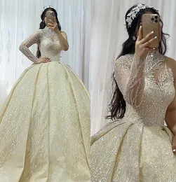 Lussuoso abito da ballo con paillettes abito da sposa collo alto una spalla sweep treno abiti da sposa su misura vestido de novia