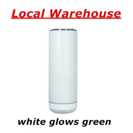 Local Warehouse Sublimation Glow Speakers 20oz White Glows Green Music Tumblers Con fondo bianco Vuoto Trasferimento di calore Bottiglie d'acqua in acciaio inossidabile Tazze A12