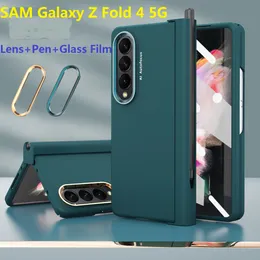 Penbricka gångjärn Fall för Samsung Galaxy Z Fold 4 Fall Glass Film Screen Platng Lens Protector Cover