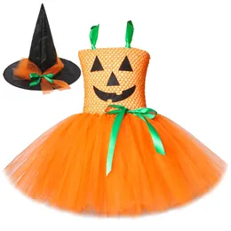 Abiti di zucca per bambine abito tutu con cappello da strega Halloween Costume Kids Girl Abbigliamento Carnival Party 220818