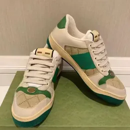 TOP Kvalitetsskor Dam Screener Webbing Sneakers Designer Stripe Skor Mode Smutsigt Läder Snörning Tennissko Tyg Låg Hög Canvas Sport Casual Trainer 35-40