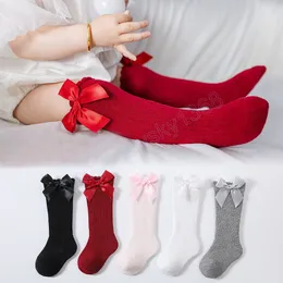 Bebek Çorap Kış Sonbahar Yumuşak Pamuklu Sevimli Büyük Yaylar Bebek Kız Çoraplar Düz Renk Yenidoğan Slip Olmayan Çözüm Diz Yüksek Uzun Çoraplar