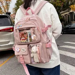 Söta kvinnor ryggsäckar vattentät multipocket nylonskolans ryggsäck för student kvinnliga flickor kawaii bärbar dator bok pack mochilas 220817