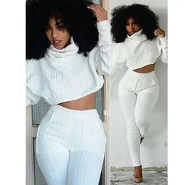 Women Two Pieces Set Knit Fitted Crop Tops Casual Suits 2 piece set for women top two pcs sets Fashion Jogger Lounge S XXL 220818