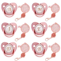 Pacificadores# Rose Gold Baby Pacifier com clipes de corrente nascida infantil de silicone infantil Bling strass Soother mipple Annplet Birthday GiftPacifiers#