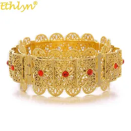 Designer Ethlyn Jewelry Big Bangle for Women Gold Color Dubai Ethiopian Bracelet Red/blue/green/white Arab Middle East Style B069