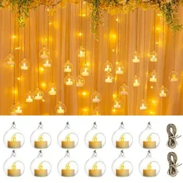 Mum Tutucular 6/12 PCS Mini Asma Cam Tealight Globe Tutucu, Düğün Partisi Ağacı Dekorasyoncandle için LED ile