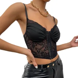 Dam Blomma Halter Toppar Punk Goth Bustier Korsett Party Bralet Crop sommar Sexig Spets Topp bomullsväst camis