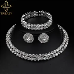 Treazy Luxury Crystal Bridal Jewelry Set African Choker Necklace Earrings Armband Set For Women Wedding Accessories 220810