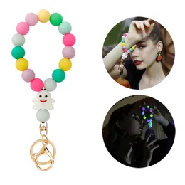 Silikon-Perlen-Schlüsselanhänger, Geister-Leuchtarmband, Schlüsselanhänger, Halloween-Geschenk, Mode-Accessoires