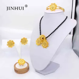 Armband Bangle Designer Etiopiska guldsmycken Set Big Coin Pendant Necklace Earring Ring Dubai gåvor för kvinnor afrikansk eritrea bröllop bruduppsättning