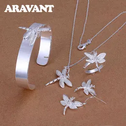 Bangle Designer Fashion 925 Silver Jewelry Set Dragonfly Pendant Necklace Chain Earring Ring Open Cuff Bracelet for Women