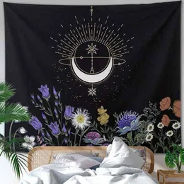 Psychedelic Moon Tapisserie Blume Wandbehang Zimmer Himmel Teppich Wohnheim Teppiche Art Home Dekoration Accessoriesstarry J220804