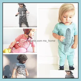 Rompers Summer Ins Infant Baby Letters Printed Cotton One-Piece Short Sleeve Boys Girls Kids Overalls Jumpsuits Children Cloth Mxhome Dhf51