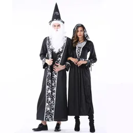 Purim Carnival Halloween Comes Comes Skull Wizard Magician Come For Men Witch Cosplay for Women Fancy Cosplay Robe Gown G220819