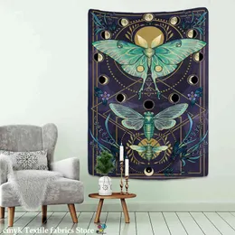 Mondphasen-Schmetterlings-Teppich, Wandbehang, psychedelisch, geheimnisvoll, Hexerei, böhmischer Stil, ästhetische Raumdekoration, J220804