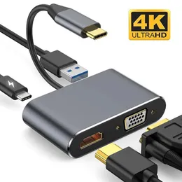 4K Type C To HDMI-Compatible VGA USB 3.0 Converter 4 In 1 USB C Dock Station Hub USB Adapter Cable For Phone Macbook Laptop