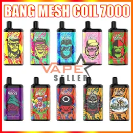 원래 Bang Mesh Coil 7000 퍼프 일회용 포드 전자 담배 850mAh 충전식 배터리 기류 제어 15ml 미리 채워진 카트리지 Vape 상자