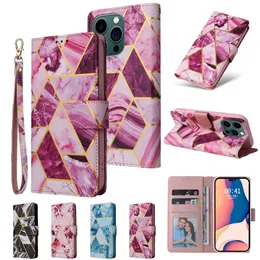 Rope Flip Gilding Marble Phone Case f￶r Samsung Galaxy A10 A20 A30 A40 A50 A70 A10S A20S A20E A01 Core S10 Plus S9 NOT10Lite Redmi Note11s Note11 Pro 5G Slim Wallet Shell