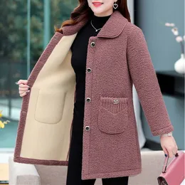 Middleaged Mothers Faux Lamb Wool Coat Autumn Winter Loose Longsleeve Outerwear Solid Female Jackas Parkas Casual Tops 220819