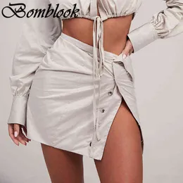 Bomblook Casual Fashion Saias femininas Verão Solid Irregularity Botão Saias Office Lady Sexy Streetwears T220819