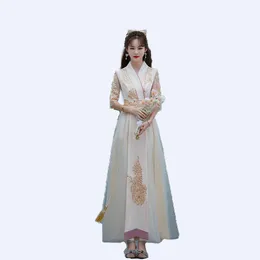 Çin Etnik Giyim Geliştirilmiş Hanfu Kadınlar İçin El Ede Dresses Cosplay Kostümleri Peri Elbisesi Şampanya Qipao