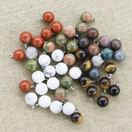 8mm 10mm 12mm pietra naturale multicolore a forma di palla charms argento per collana orecchini ciondolo fai da te gioielli di moda fare