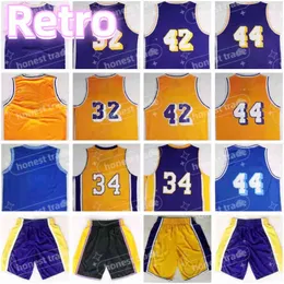 Retro Männer Basketball Jerry 44 West Vintage 42 Worthy Gelbes Trikot Alle genähten Trikots 34 Shorts Hemden Lila Blau Herren T-Shirt Uniformen T