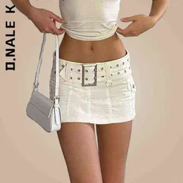D.Nale K Women Skirt New Soft Chic Bottoms Vintage Short Skirt Low Waist Y2K Aesthetics Belted Clubwearカジュアルスカート女性T220819