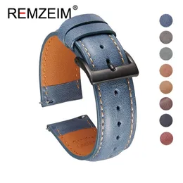 REMZEIM Oil Wax Skin 22mm 20mm Cinturini in pelle per Samsung Galaxy Watch 46mm 42mm Active 2 40mm 44mm Band Gear S3 S2 Strap 220819