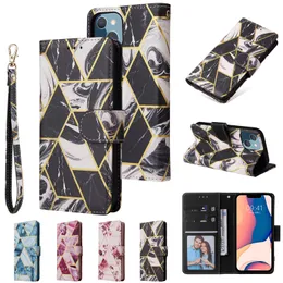 Armband Magnetic Folio Flower Print Telefonfodral f￶r Samsung Galaxy A13 5G A33 A53 A73 A12 A32 A42 A52 A72 A22 A32Lite A51 A71 A21S A31 Marmorl￤derpl￥nbok F￤stskal