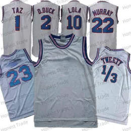 1 Bugs Mens Tune Squad Looney Space Jam 22 Murray Taz 10 Lola 2 D.Duck 1/3 Tweety Basketball Jerseys Black