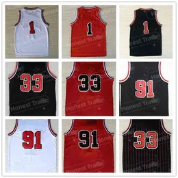 Retro basket #1 Derrick Rose Uniforms #33 Scottie Pippen Jersey #91 Dennis Rodman Sportswear Men's T-shirt Stitched Size S-2XL Throwback