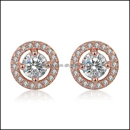 Stud Luxury Crystal Round Earrings Vintage Sier Color Wedding Jewelry White Zircon Stone For Women Drop Delivery 2021 Dhseller2010 Dhwzn