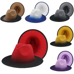 Cappello Fedora Donna Inverno Infeltrito s per Uomo Colore sfumato Bombetta Design a tesa larga Lusso Casual Fedora Chapeau Femme 220819