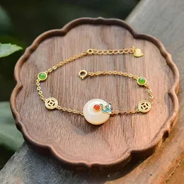 Bangle Designer Oryginalna innowacyjna design naturalny hetian okrągły jadeite moneta miedziana Bransoletka damska prosta i świeża klasyczna srebrna biżuteria