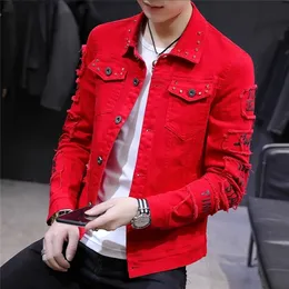 Dżinsowy płaszcz męski Koreańska wersja mody wiosenna modela Broken Hole Lose narzędzia Rekrut Men Men Blazer Jackets 220819