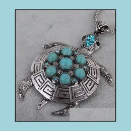 Pendant Necklaces Necklace Earrings Set Women Retro Turquoise Turtle Charm Female Accessories Jewelry Drop Delivery 2021 Pen Mjfashion Dhmqc