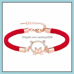 Bağlantı zinciri domuz bileziği şanslı kırmızı ip bilezikleri yüksek kaliteli vahşi moda kişilik dostluk Drop Teslimat 2021 Jewe Carshop2006 DHZI6