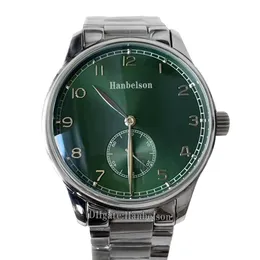 Mens watch Automatic mechanical movement Winding Green face Simple digital dial Steel case Metal strap wristwatch