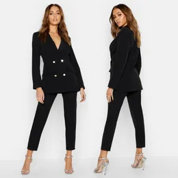 Mode Frauen Anzüge Schal Revers Büro Dame Smoking Zweireiher Weibliche Business Anzug Slim Fit Abend Formale Blazer 2 stück Set Jacke Und Hose