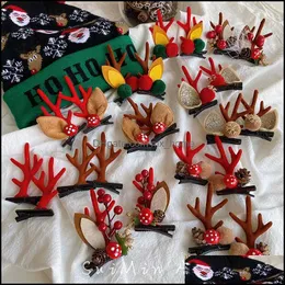 Hair Accessories Chirstmas Children Antler Barrette Girls Mixed Style Cartoon Deer Ear Ball Clip Ornament Headwear Kids Xmas B Mxhome Dhnop