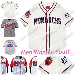 2022 Büyük Çocuk Kansas City Monarchs NLBM Negro Ligi Jersey Centennial Heritage Erkek Beyzbol Formaları% 100 Dikişli Beyaz Gri Kırmızı Erkek Kadın Gençlik