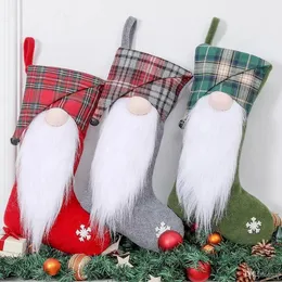 جوارب عيد الميلاد Socks Socks Candys Bag Doll Doll Sockss Sockss Plaid Children's Holiday Hightant
