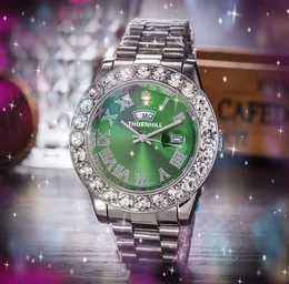 Orologi da uomo con diamanti pieni tempestati di tempo Settimana Day-Date 43mm Fashion Luxury Shinning Quartz Soid Fine Orologi da polso in acciaio inossidabile Zaffiro Luminoso Regali perfetti