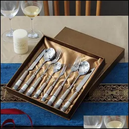 Servis upps￤ttningar av h￶gkvalitativt v￤stra k￶ket Bordsart Steak Knife Fork Spoon Set Ceramic Hande Uts￶kt paket rostfritt Ste Mxhome DH0JJ