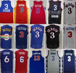 3 Allen Iverson Georgetown Hoyas College Allen Iverson Jerseys 3 Dr J Julius Erving 6 Wilt Chamberlain 13 Blue Black White Red Men Bas