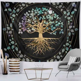 Mysterious Life Tree Home Decoration Carpet Mandala Psychedelic Scene Wall Decor Tapestry Bohemian Decorative SOFA Filt J220804