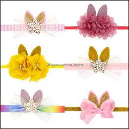 Accessori per capelli Europa Neonati Ragazze Fiori Orecchie da coniglio Fasce Fascia Bowknot Copricapo Bambini Copricapo Accessorio Mxho Mxhome Dhxxc