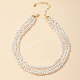 Mehrschichtige weiße Imitationsperlen-Halskette, Perlenkette, Damen-Halsband, Hochzeit, kurze Schlüsselbein-Halskette, Mädchen-Charme, Bankett-Schmuck